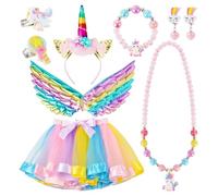 VGMANNTA 9PCS Fille Deguisement Licorne Princess Tutu Ailes Bandeau Bijoux Costume Carnaval Halloween Cosplay