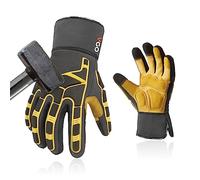 Vgo... 1 paire de gants de travail, gants de mécanicien, gants de manutention, gants anti-vibrations, cuir de porc, paume réparée, résistance à l'abrasion (PA7756)