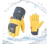 Vgo... 1Paire 0℃/32°F Gants de travail d'hiver en cuir de vache, gants de travail de sécurité imperméables pour les temps froids, les entrepôts frigorifiques ou les congélateurs(CA3501FLWP)