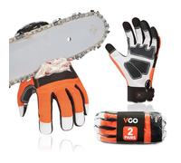 Vgo... 2 Paires Gants de Protection Tronçonneuses EN381-7, Classe 1, 20 m/s, Protection Contre les Coupures, Haute Résistance aux Coupures, en Cuir de Chèvre et PVC(GA8912/XL/Orange/2 paires)