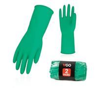 Vgo... 2paire gants de menage de vaisselle, gants de cuisine de nettoyage réutilisables en caoutchouc, extra épais, manches longues(HH4601,10/XL,Vert,2Paires)
