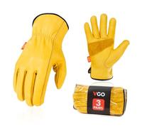 Vgo... 3 paires de gants de travail en cuir de vachette véritable sans doublure, gants de construction avec paume anti-abrasive, CA9590, CA9590P3