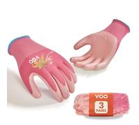VGO 3 Paires Gants de Jardinage Femmes - Enduit de Nitrile Antidérapant, Lavable en Machine et Respirant pour l'Extérieur, le Bricolage, le Ranch, le Camping| Flexible Fit(NT2110-FM,Rose,L,3 paires)