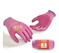 VGO 3 Paires Gants de Jardinage Femmes - Enduit de Nitrile Antidérapant, Lavable en Machine, Respirant pour l'Extérieur, le Bricolage, le Ranch, le Camping| Flexible Fit(NT2110-FM,Violet,S,3 paires)