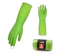 Vgo... 3Paires gants de nettoyage ménagers, gants lave - vaisselle en caoutchouc, extra épais, manches longues (RB2143,Vert,8/M,3Paires)