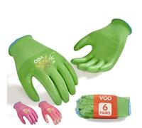 VGO 6 Paires Gants de Jardinage Femmes - Enduit Nitrile Antidérapant, Lavable en Machine, Respirant, Flexible pour l'Extérieur, le Bricolage, le Ranch, Camping(NT2110-FM,Vert&Rose&Violet,S,6 paires)