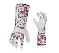 Vgo... Gants de jardinage cuir femmes, gantelet d'élagage, manches longues, anti-épines, puncture protection, avant-bras long, écran tactile, anti-choc(GA9658,Blanc,8/M,1Paire)