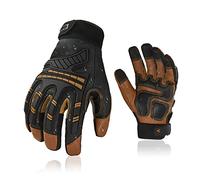 Vgo... Gants de mécanicien en cuir de chèvre hydrofuge haute dextérité - Gants de manutention - Anti-vibrations - Anti-abrasion - Écran tactile (taille S, marron, GA8954, 1 paire)