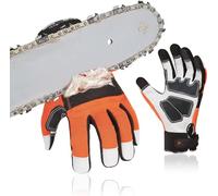 Vgo... Gants de Protection Contre les Tronçonneuses EN381-7, Classe 1, 20 m/s, Protection Contre les Coupures, Haute Résistance aux Coupures, en Cuir de Chèvre et PVC(GA8912/XL/Orange/1 paire)