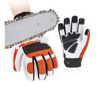 Vgo... Gants de Protection Contre les Tronçonneuses EN381-7, Classe 1, 20 m/s, Protection Contre les Coupures, Haute Résistance aux Coupures, en Cuir de Chèvre et PVC(GA8912/S/Orange/1 paire)