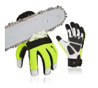 Vgo... Gants de Protection Contre les Tronçonneuses EN381-7, Classe 1, 20 m/s, Protection Contre les Coupures, Haute Résistance aux Coupures, en Cuir de Chèvre et PVC(GA8912/XL/Vert/1 paire)