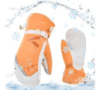 Vgo... Gants de ski enfant adolescent, 8-13 + ans,gants de neige, gants d'extérieur, imperméable, 20 ℃ / - 4 ° F, 3M thinsulate (GA2475FLWP,Orange,S,1Paire)