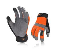 Vgo... Gants de Travail de Securité Hommes, Écran Tactile, Gants Multi Usage pour le Jardinage, l'Entrepôt，Mécaniciens Légers(SL7584/L/Orange/2 Paire)