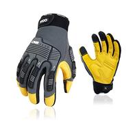 Vgo... Gants de travail en cuir, gants de mécanicien, gants de sécurité,anti-vibration, résistant à l'eauréduction des chocs et des vibrations (CA7725IP,Gris,8/M,1Paire)