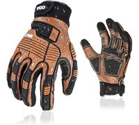 Vgo... Gants de travail en cuir, gants de mécanicien, gants de sécurité, gants hyfrofuges, anti-vibration, résistant à l'eau (Marron, S)
