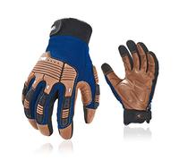 Vgo... Gants de travail en cuir, gants de mécanicien, gants de sécurité, gants hyfrofuges, anti-vibration, résistant à l'eau(CA7725IPWR,Bleu,8/M,1Paire)