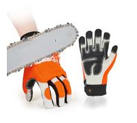 Vgo... Gants de Tronçonneuse en Cuir de Vache, 12 Couches de Protection, Gants de Travail de Sécurité, Gants de Mécanicien (CA9759CS,Orange,L,protection sur la Main Gauche)
