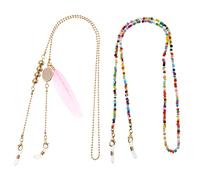 VGOL 2pcs Plume Lunettes de Soleil Chaîne Perle Chaîne de Lunettes Antidérapant Chaîne de Lunettes Porte-lunettes Chaîne Lunettes de Retenue pour Femmes et Filles