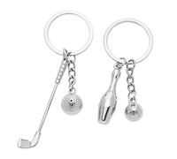 VGOL 2pcs Porte-clés Pendentif Forme Bowling et Golf en Métal Argent Porte Clés Charme Ornement Clé Fob Sac à Main Décoration pour Amoureux du Sport