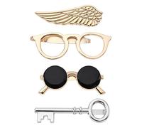 VGOL 4pcs Pinces à Cravate Barre de Cravate Fermoirs 4 modèles Aile Clé Lunettes de Soleil Hommes Accessoires de Cravate pour Hommes Garçons Père Mari Amant