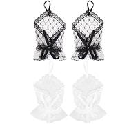 VGOL Lot de 2 paires de gants courts en dentelle pour femme - Pour mariage, fête, thé, bal de fin d'année, soirée - 1 paire blanche et 1 paire noire, Multicolore