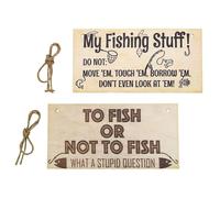 VGOL Lot de 2 plaques murales en bois faites à la main avec inscription « My Fishing Stuff Don't Touch » et « To Fish Or Not To Fish » - 20 x 10 x 0,3 cm