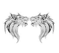 VGOL Une Paire d'autocollants 3D en Forme de tête de Loup en métal pour Voiture, emblème, Insigne réfléchissant, décoration de Voiture, Pare-Brise - Argenté Brillant
