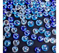 VGOODALL Lot de 120 galets en verre irisé,Environ 0.62 kg,Pierres plates bleues,Mélange de perles de verre étincelantes pour aquarium,Pépites décoratives,Remplissage de vase,Pierres précieuses