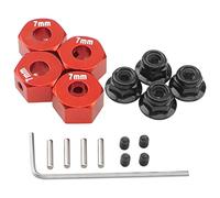 Vgoohobby Moyeux de roue hexagonaux en métal de 12 mm, adaptateurs d'entraînement de 7 mm d'épaisseur avec écrous de verrouillage à bride, compatibles avec Traxxas 1/10 4WD Rustler Slash Stampede RC Car, pièce de rechange 1654 (rouge)