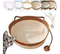 Vgpbphj Cat Basket Bed, Cat Handwoven Basket, Cotton Rope Cats Bed Basket with Scratching Ball Toy, Round Cat Beds, Cats Ear Design, Breathable & Easy to Clean,All Season Universal (Brown, L-17.7in)