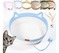 Vgpbphj Cat Basket Bed, Cat Handwoven Basket, Cotton Rope Cats Bed Basket with Scratching Ball Toy, Round Cat Beds, Cats Ear Design, Breathable & Easy to Clean,All Season Universal (Pink, M-15.7in)