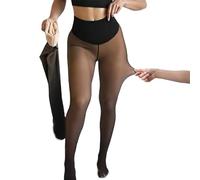 Vgpbphj Collant de compression doublé en polaire translucide à une couture, legging doux et chaud doublé en polaire, aspect transparent