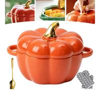 Vgpbphj Ensemble de bols en céramique avec couvercle et poignée, 425 g, ramequins en forme de citrouille avec couvercles, pot de rangement décoratif pour Thanksgiving, Halloween (orange)