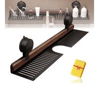 Vgpbphj Étagère de salle de bain à ventouse en noyer, étagère murale robuste sur robinet pour comptoir (noir, 40 cm)