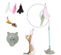 Vgpbphj Meowmastery Jouet de mastery avec 3 types de plumes de rechange 0F, baguette interactive pour chat avec ventouse puissante, jouet de chasse et de poursuite d'intérieur (vert)
