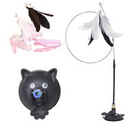 Vgpbphj Meowmastery Jouet interactif pour animaux de compagnie Meow Mastery Teaser Wand 2025 avec 3 types de plumes de rechange, plumes simulées à la main de précision (noir)