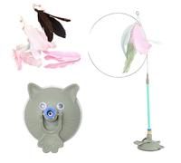 Vgpbphj Meowmastery Jouet interactif pour animaux de compagnie Meow Mastery Teaser Wand 2025 avec 3 types de plumes de rechange, plumes simulées à la main de précision (vert)