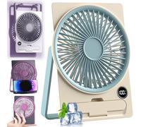 Vgpbphj Mini ventilateur ultra fin rechargeable par USB, ventilateur portable 2025 ultra silencieux avec support de téléphone, 6 vitesses réglables, inclinaison à 180°, pliable à suspendre et à poser
