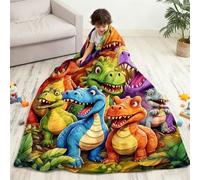 Vgpbphj Plaid en flanelle à impression numérique HD avec motif dinosaures souriants mignons - Couverture douce et amusante pour enfant - Couverture polaire légère et confortable pour canapé, lit