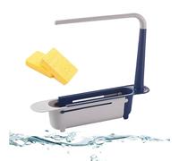 Vgpbphj Prosperousk Sink Organizer,2024 New Telescopic 2-in-1 Sink Storage Rack, Adjustable Sink Organizer Tray with Sponge Holder & Dishcloth Hanger (Blue)