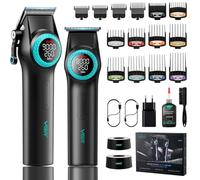 VGR 001 & 977 Tondeuse Cheveux Hommes Professionnel, Tondeuse Finition et à Cheveux Sans Fil Kit de Coupe avec Lame DLC et Lumière LED, Rechargeable USB avec Support de Charge, Noir