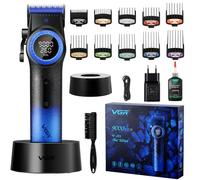 VGR 001 Tondeuse à Cheveux Professionnelle sans Fil pour Homme Lame en Acier au Carbone 9000 Tr/min Affichage LED Bleu