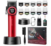 VGR 001 Tondeuse Cheveux Hommes Professionnelle, Sans Fil Tondeuse Pro Dégradé Coupe Cheveux et Coiffeur, Lames en Céramique, 9000 TR/MIN, Affichage Numérique à LED, Poignée en Métal, Rouge
