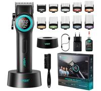 VGR 001 Tondeuse à cheveux professionnelle pour homme, sans fil pour coupe de cheveux, lame en acier au carbone pour barbier, 9000 tr/min, écran LED, noir