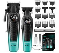 VGR 196 & 996 Tondeuse Cheveux Hommes Professionnel kit, Tondeuse Cheveux Professionnelle Sans Fil Avec Mode turbo, Lame Céramique Revêtement Titane, Écran LED, 10 Guides de Coupe, 1 Peigne, Vert