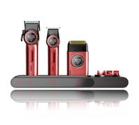VGR 3 in 1 Kit Tondeuse Cheveux Hommes Professionnel Avec Tondeuse Cheveux Sans Fil, Trimmer et Rasoir, Équipé Moteur Renforcé, Écran LED, Station de Recharge Intégrée et Boîte de Rangement, Rouge