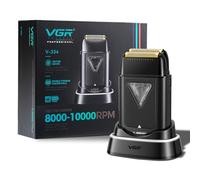 VGR 334 Rasoir Electriques Hommes Sans Fil, Foil Shaver Homme avec Moteur Vectoriel 10000 Tr/Min, Rasoir Electrique Pro avec Station de Charge Sans Fil, Éclairage LED et Sac de Rangement