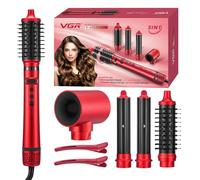 VGR 475 Brosse Soufflante 5-en-1 Multi Styler 1500W, Sèche-Cheveux Ionique avec Fer à Boucler Automatique, Brosse Ovale et Ronde, Cool Shot, 3 Températures et 2 Vitesses, Moteur BLDC, Rouge