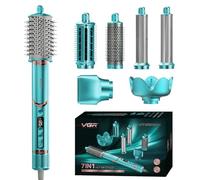 VGR 477 Appareil Multifonction 7 en 1 à Air Chaud avec LED, Moteur BLDC 110000 tr/min, 4 Températures, 3 Vitesses, Technologie Ionique, Cordon 360°, Sèche-Cheveux et Fer à Boucler 1200-1400 W, Vert