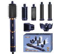 VGR 477 Appareil Multifonction 7 en 1 à Air Chaud avec LED, Moteur BLDC 110000 tr/min, 4 Températures, 3 Vitesses, Technologie Ionique, Cordon 360°, Sèche-Cheveux et Fer à Boucler 1200-1400 W, Bleu